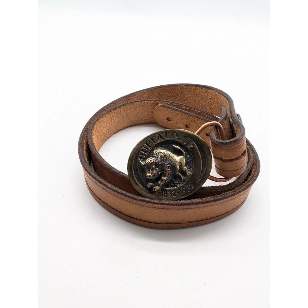 Vtg Heritage Mint Buffalo NY 1982‎ Solid Bronze Leather Belt Buckle 34
